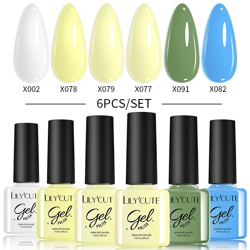 LILYCUE 6Pcs/Set Red Nude Glitter Gel Nail Polish Gorgeous Full Coverage Soak Off UV Gel Nail Art Base Top Coat Gel Polish Kits