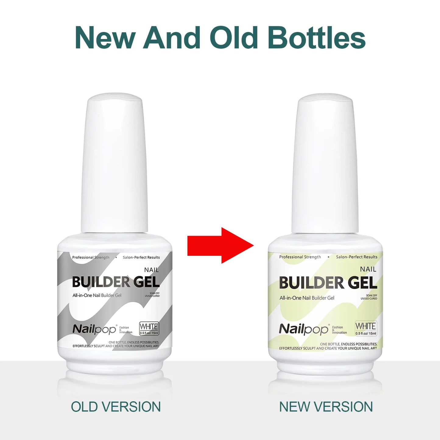 Nailpop Builder Nail Gel 4 Colors Base Coat Strengthener Thickening Extension Rhinestone Glue Gel Polish Brush in Bottle 15ml