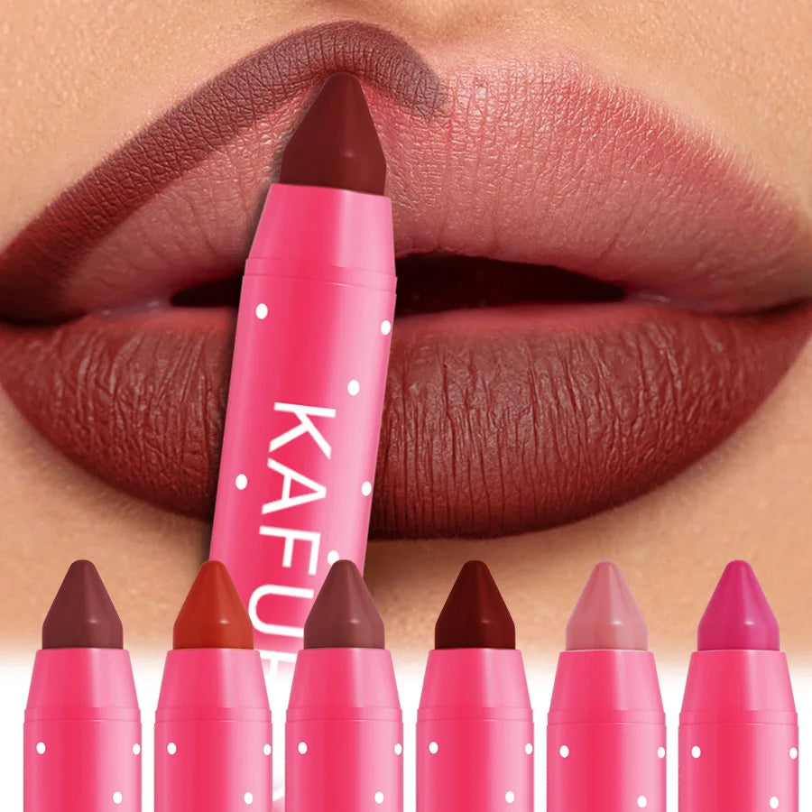15 Colors Lipstick Pencil Waterproof Sexy Red Matte Contour Tint Lipstic Pen Long-lasting Lipliner Pen Non-stick Cup Lip Makeup