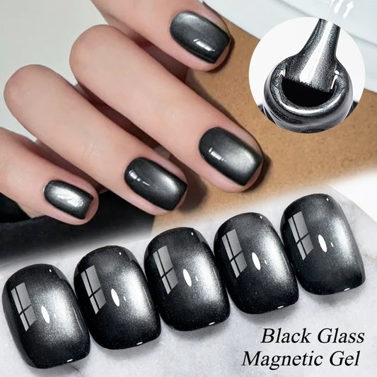 7ml Sparkling Glass Bead Cat Magnetic Gel Nail Polish Flash Black Spar Red Color Semi Permanent Soak Off UV Summer Gel Varnish