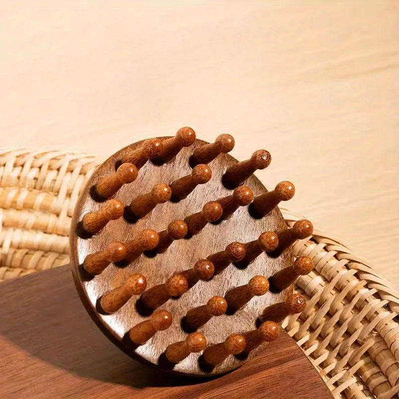 Sandalwood Multifunctional Round Plate Massage Comb - 1pc Scalp Meridian Unclogging Artifact for All Hair Types