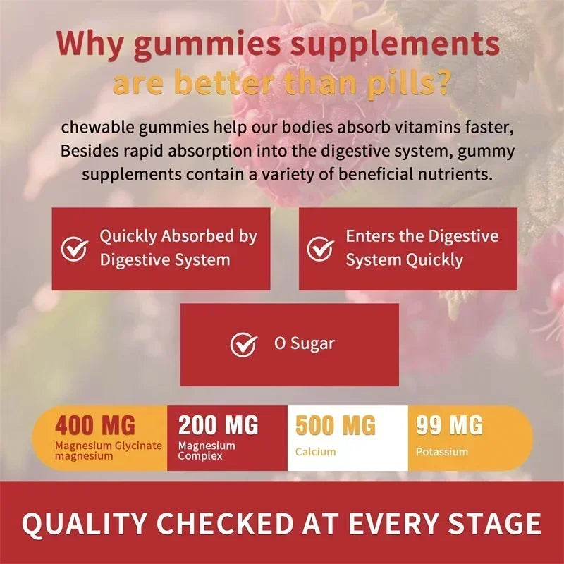 Magnesium Glycinate Gummies - Reduces Stress and Anxiety, Improve Sleep Quality, Support Memory, Concentration & Muscle Spasms