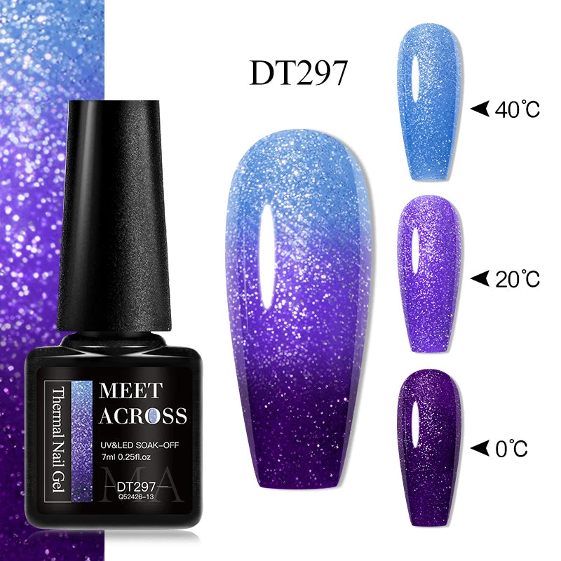 MEET ACROSS 7ml Eggshell Thermal Gel Nail Polish Temperature Changing Gradient Nail Art Varnish Winter Soak Off Gel For Nails