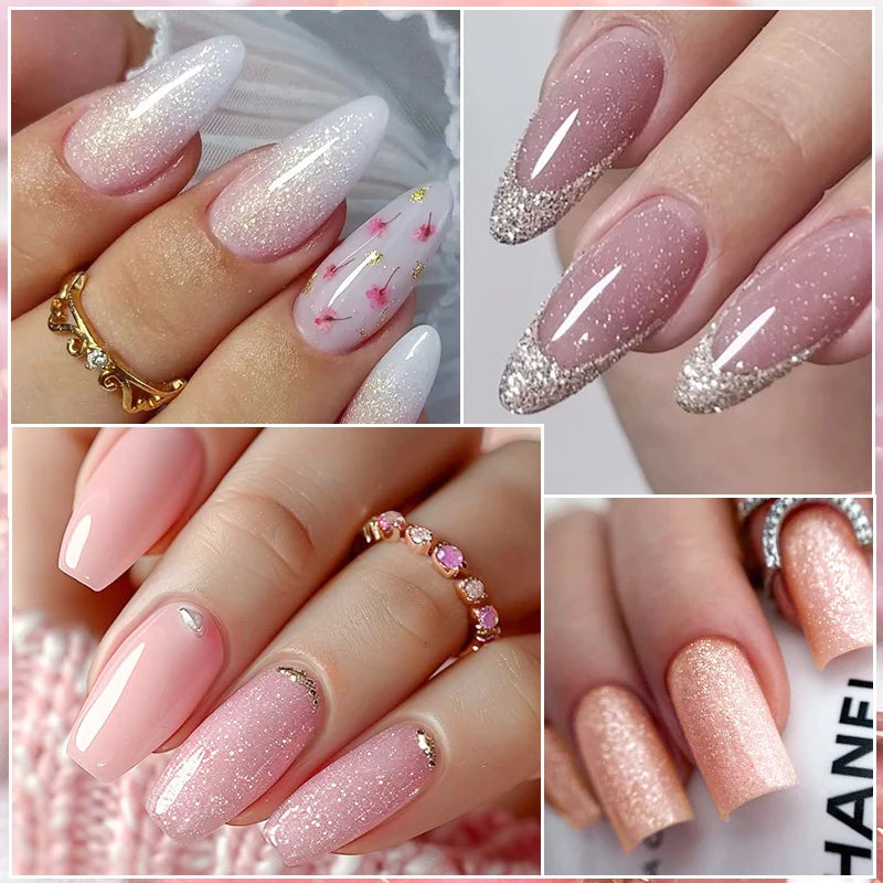 MEET ACROSS 7ml Rubber Base Gel Glitter Nude Pink White 2 In 1 Gel Nail Polish Nail Art Varnish For Nails Winter Autumn Manicure