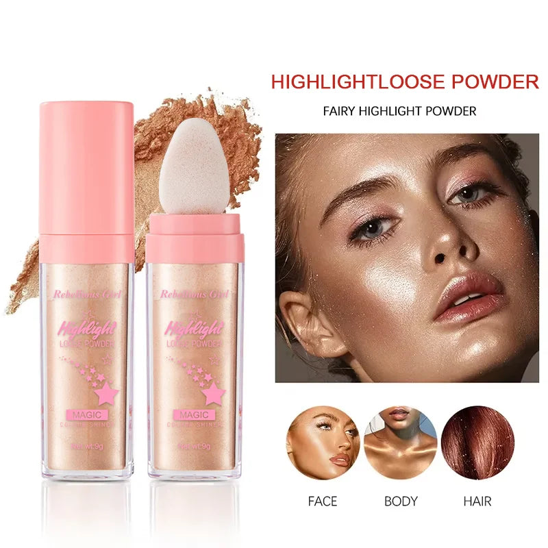 3Color Polvo De Hadas Fairy Dust Highlight Patting Shining Powder Full Body Silhouette and Collarbone Suitable for Face and Eyes