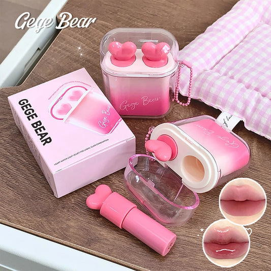 GEGE BEAR Heart-beating Water Gloss Velvet Matte Lip Glaze Combination Two-pack Mirror Matte Headphone Shaped Pendant Lip Glaze