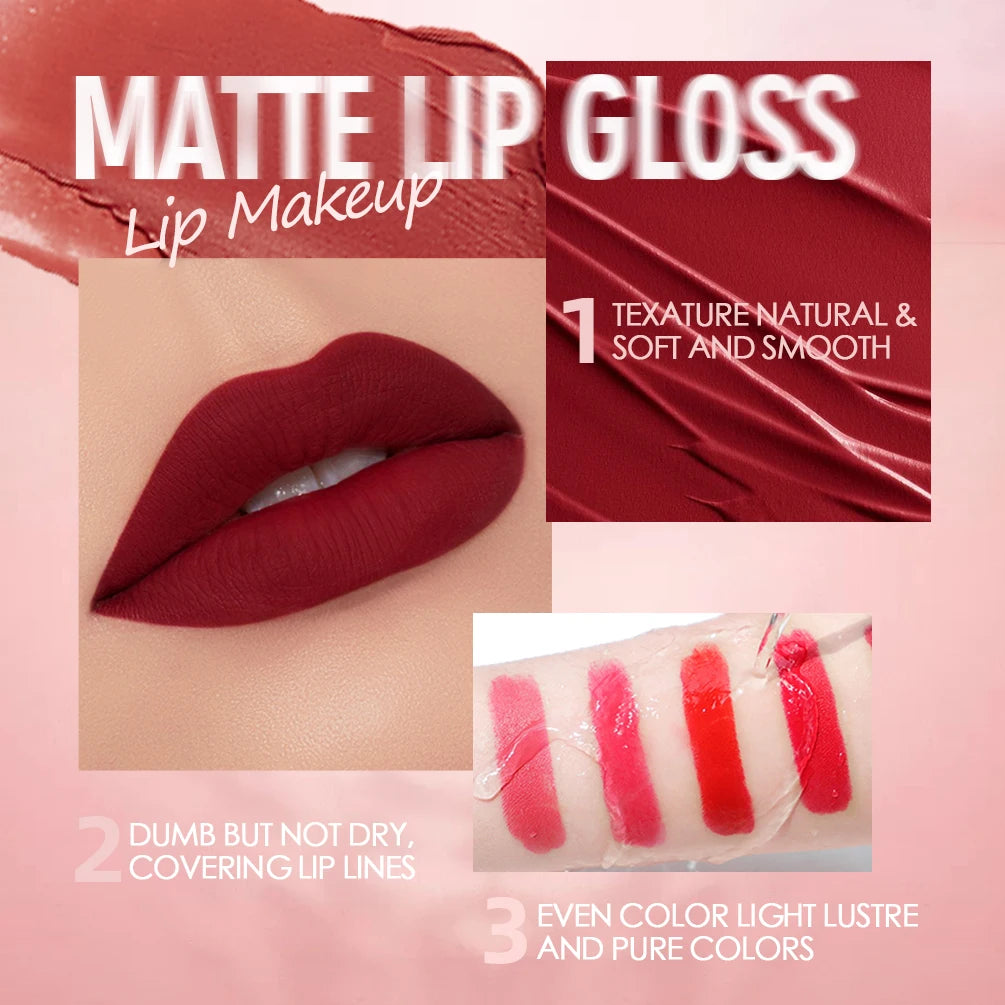 QIBEST Matte Liquid Lipstick Waterproof Lasting Velvet Lip Gloss Tint Tube Nude Pigment Red Black Purple Orange Lipsticks Makeup