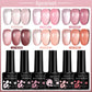 LILYCUE 6Pcs/Set Red Nude Glitter Gel Nail Polish Gorgeous Full Coverage Soak Off UV Gel Nail Art Base Top Coat Gel Polish Kits