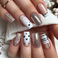 24Pcs Short Square Coffin False Nails Square Fake Nails with Glue French Glitter Wearable Acrylic Nails Set Press on Nail Tips