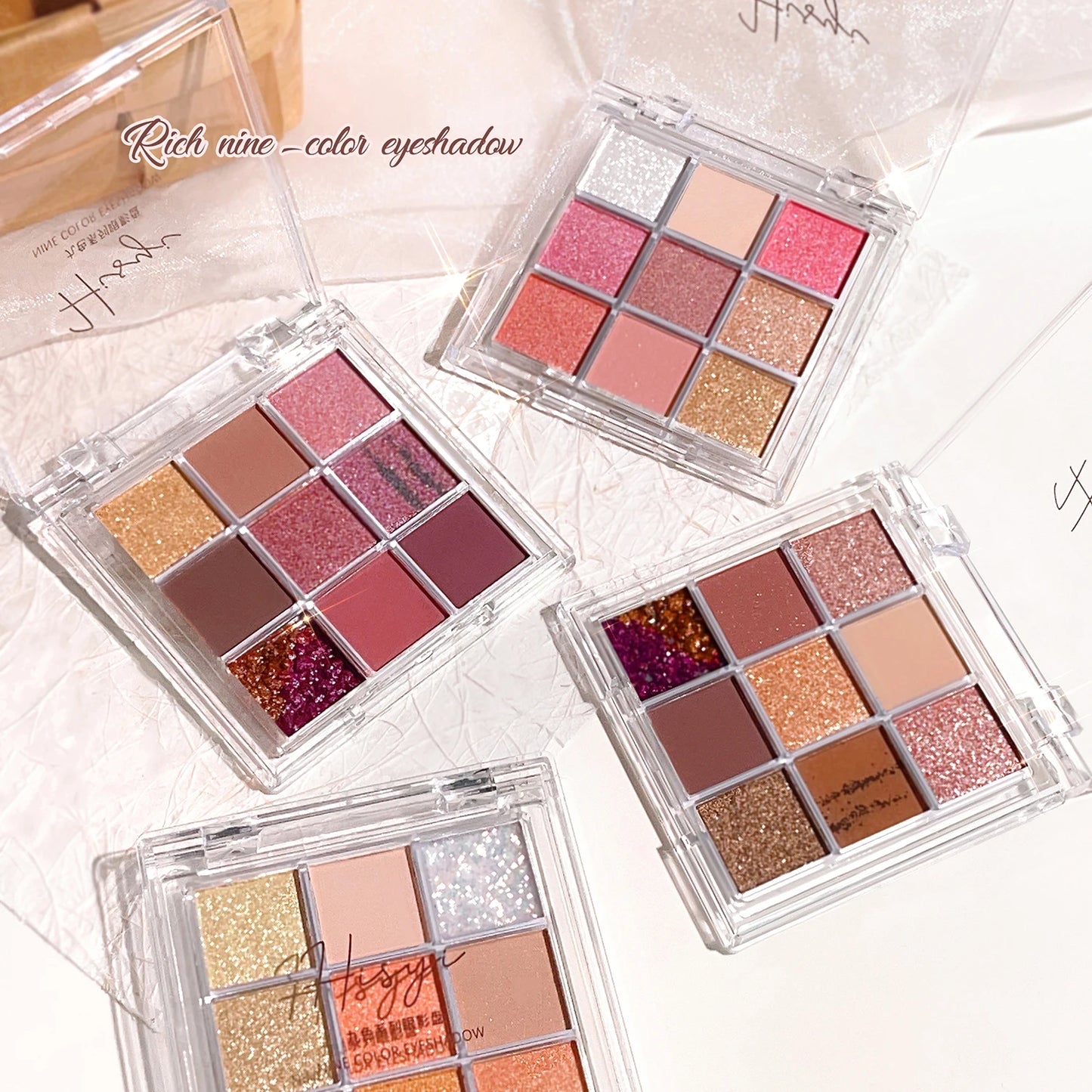 Summer 9 color eyeshadow palette: Orange brown, pink and gold, matte shimmer effect, lasting makeup, keep glitter rose Eyeshadow