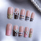 24pcs Y2K Sweet Stars Press On Nails Blue Brown Stripes French Style False Nails Wave Point Designs Autumn Vintage Fake Nail
