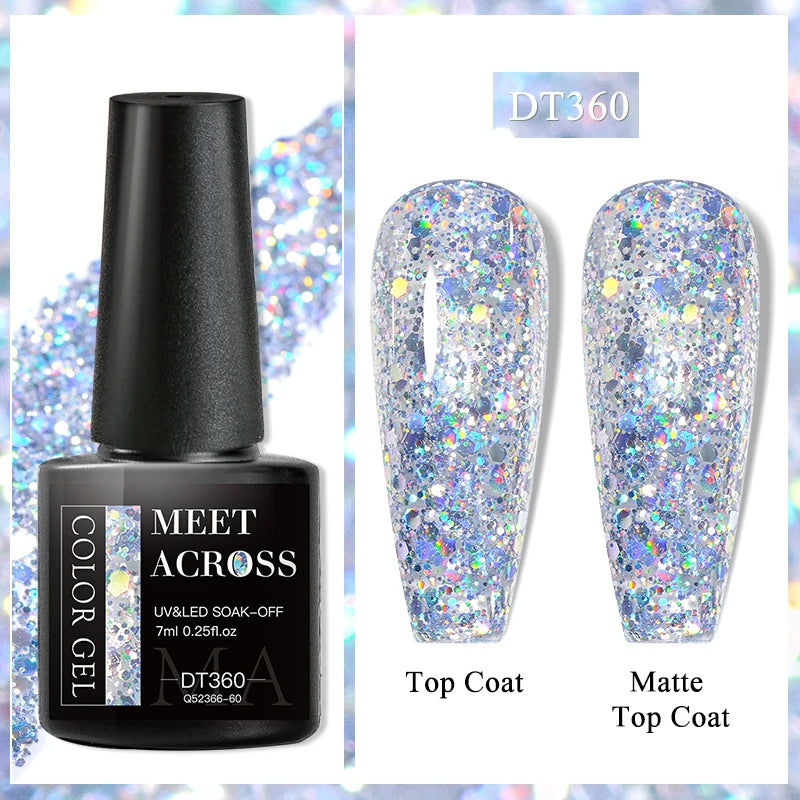 MEET ACROSS 7ml Black White Red Gel Nail Polish Glitter Semi Permanent Nail Supplies Gel Vernis for All-Season Nails Design