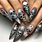 24pcs Nude Color False Nails For Halloween Blood Stained Jade Bone Long Pointed Press On Nails Acrylic Material Party Fake Nail