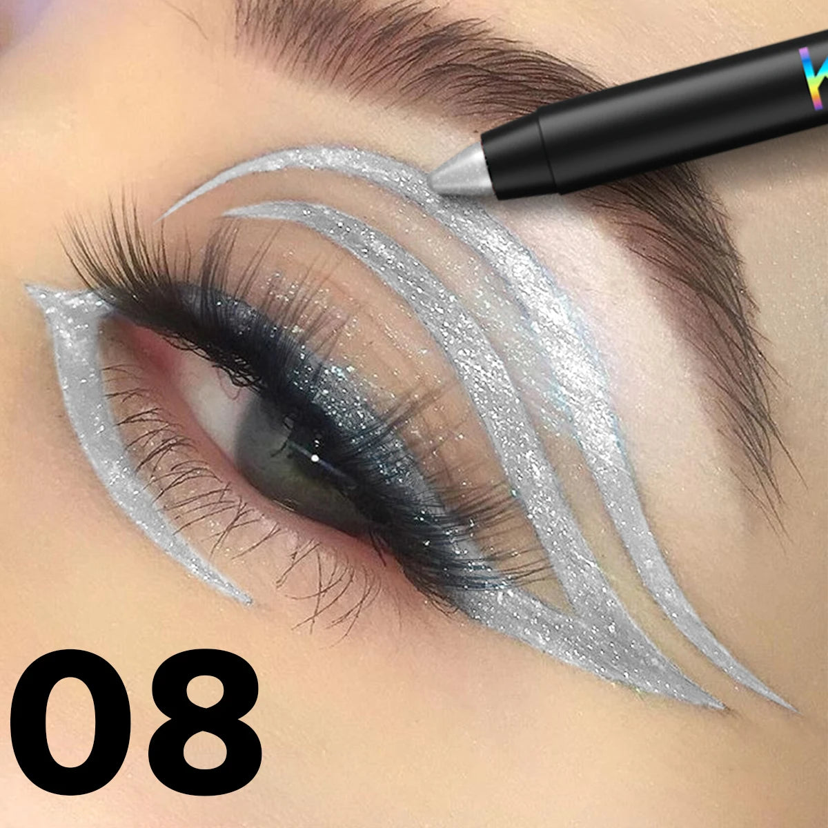 1pc Colourful Eyeliner Pen,High Pigmented Pearly Glitter&Shimmer Metallic Eyeliner Stick, Long Lasting Waterproof White Black