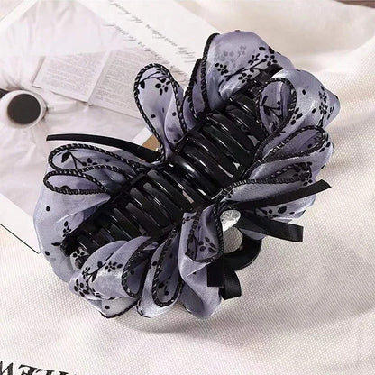 1pc women's multi-color rhinestone heart embellishment mesh bow hair clip double-sided bubble grip clip fluffy hair claw
