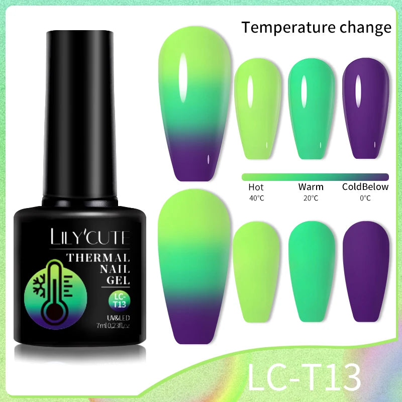 LILYCUTE 7ML Auroras Glitter Thermal Gel Nail Polish Temperature Color Changing Semi Permanent Soak Off Nail Art UV Gel Varnish