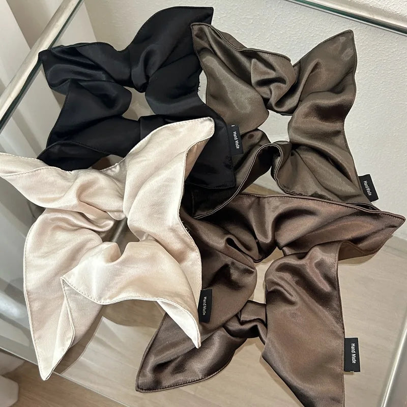 Satin Silk Square Scrunchies Elastic Hair Bands Women Girls Solid Ponytail Holder Large Hair Ties Rope Hair Accessories Fashion