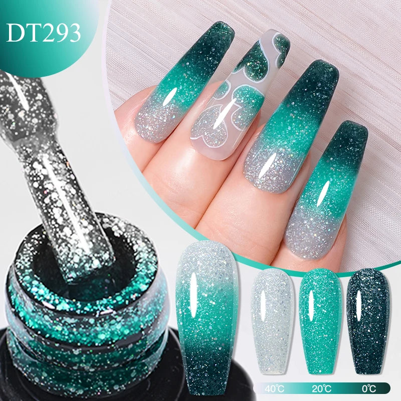 MEET ACROSS 7ml Eggshell Thermal Gel Nail Polish Temperature Changing Gradient Nail Art Varnish Winter Soak Off Gel For Nails