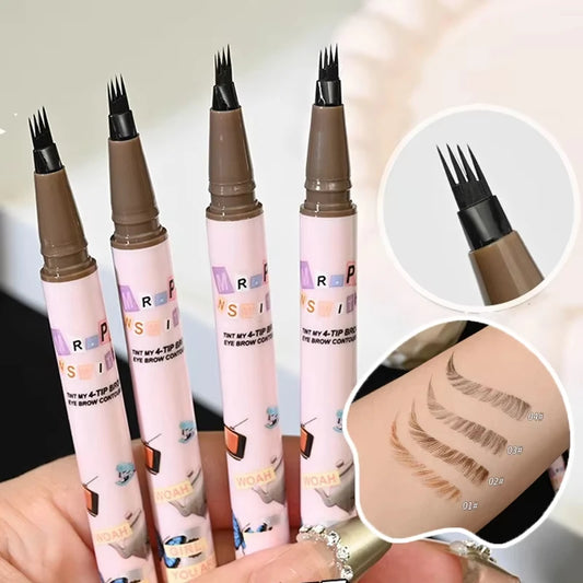 4 Colors Waterproof Eyebrow Pen with 4-Fork Tip – Long-Lasting, Natural Dark Brown Liquid Brow Enhancer
