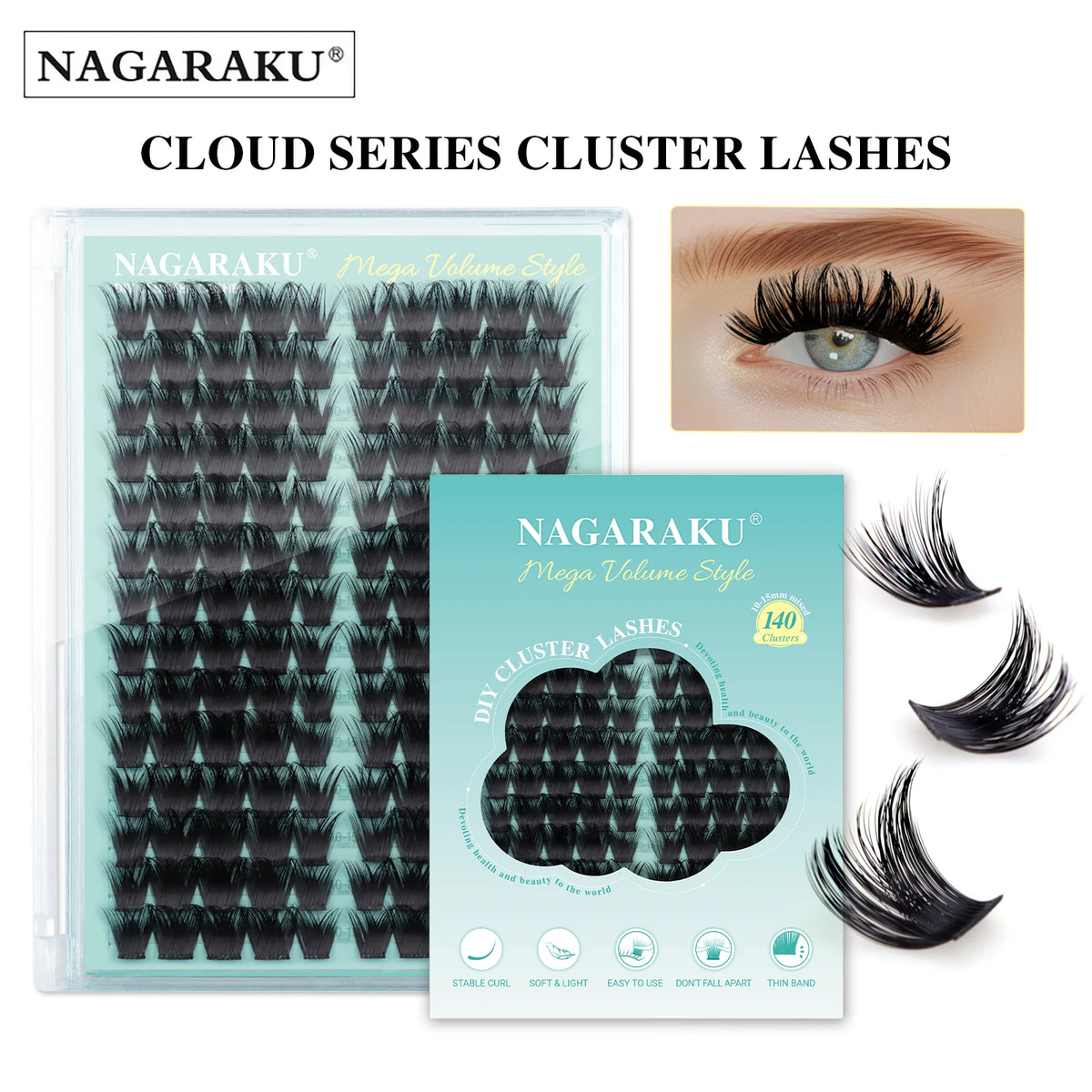 NAGARAKU DIY Cluster Lashes 'Cloud Series' New Trend Shape At-Home Full Volume Easy to Apply Cosplay