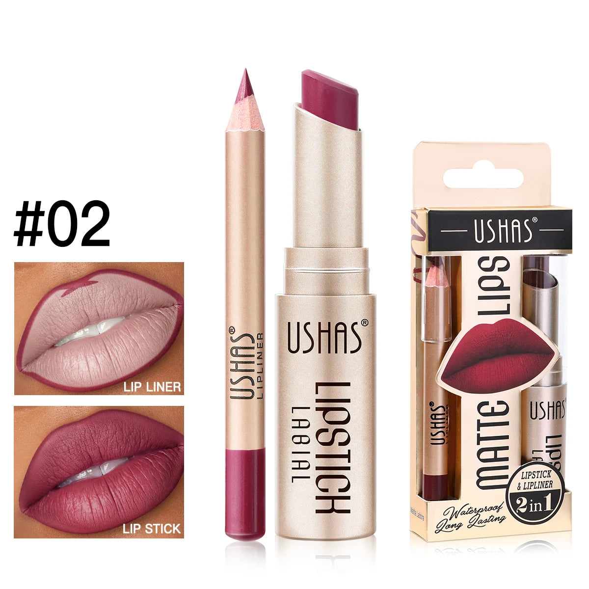 USHAS 12 Color Matte Lipstick Set Long-lasting Waterproof Lipstick + Lip Liner Set Easy Coloring Non-Stick Cup Lip Makeup Suit