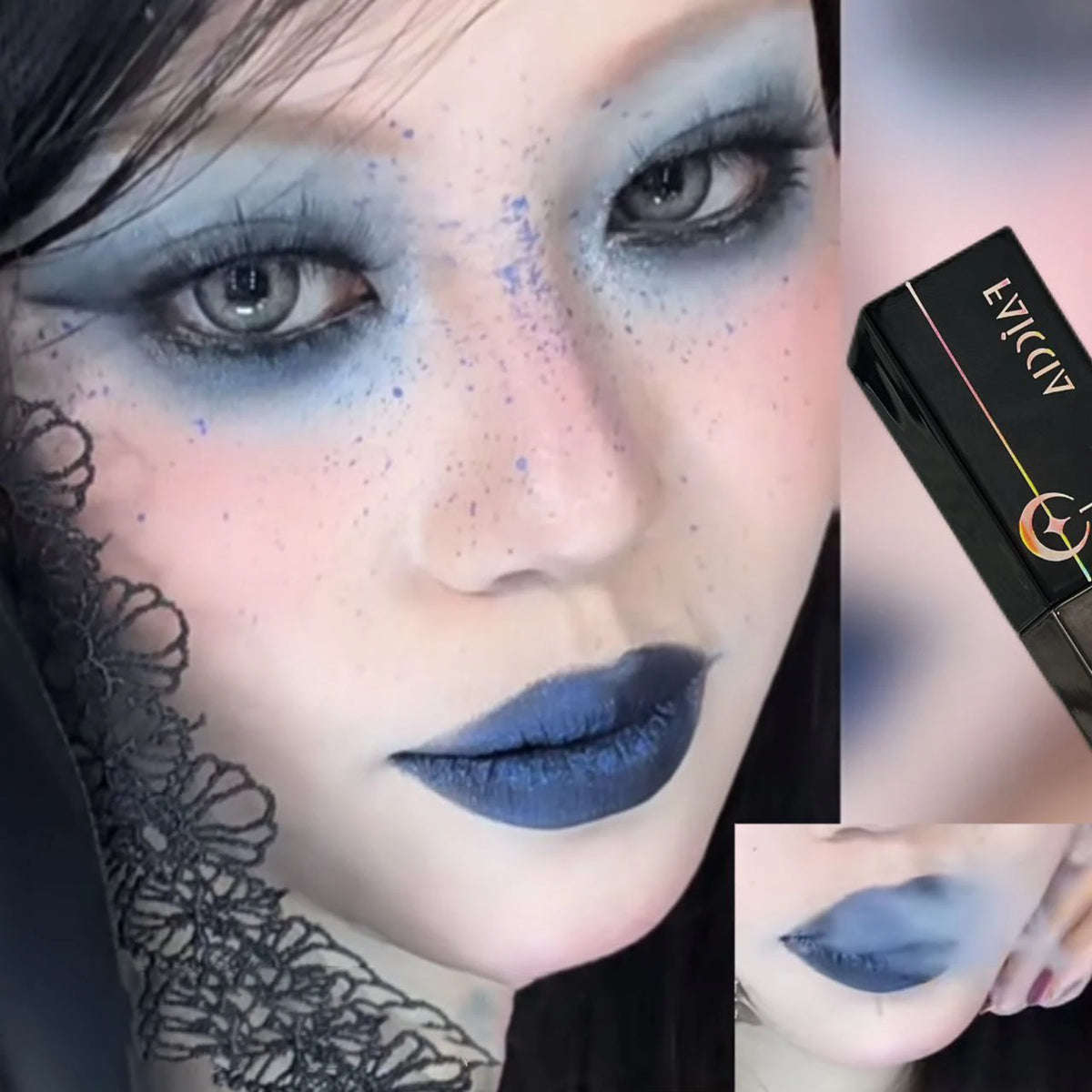 Gothic Matte Black Liquid Lipstick Moisturizer Long-Lasting Punk Blue Green Sparkling Pearl Lip Gloss Halloween Lip Glaze Makeup