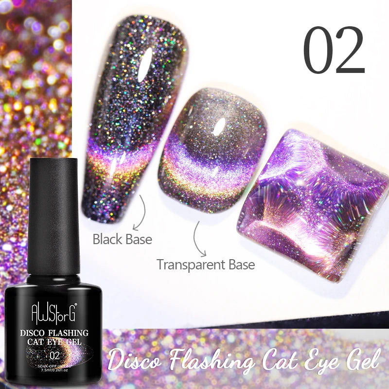 AWStorG Intense Rainbow Cat Eye Gel 5ml Holographic Laser Magnetic Nail Gel Soak Off UV LED Gel Polish Shiny Rainbow Manicur