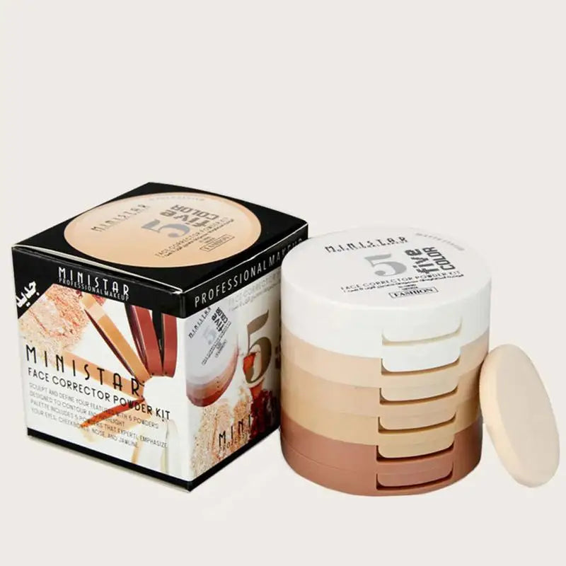 Concealer Contouring Powder, 5 Color 5 Decked Powder Tower, Brightening Skin Tone,Oil Control Makeup Loose Powder Setting Powder