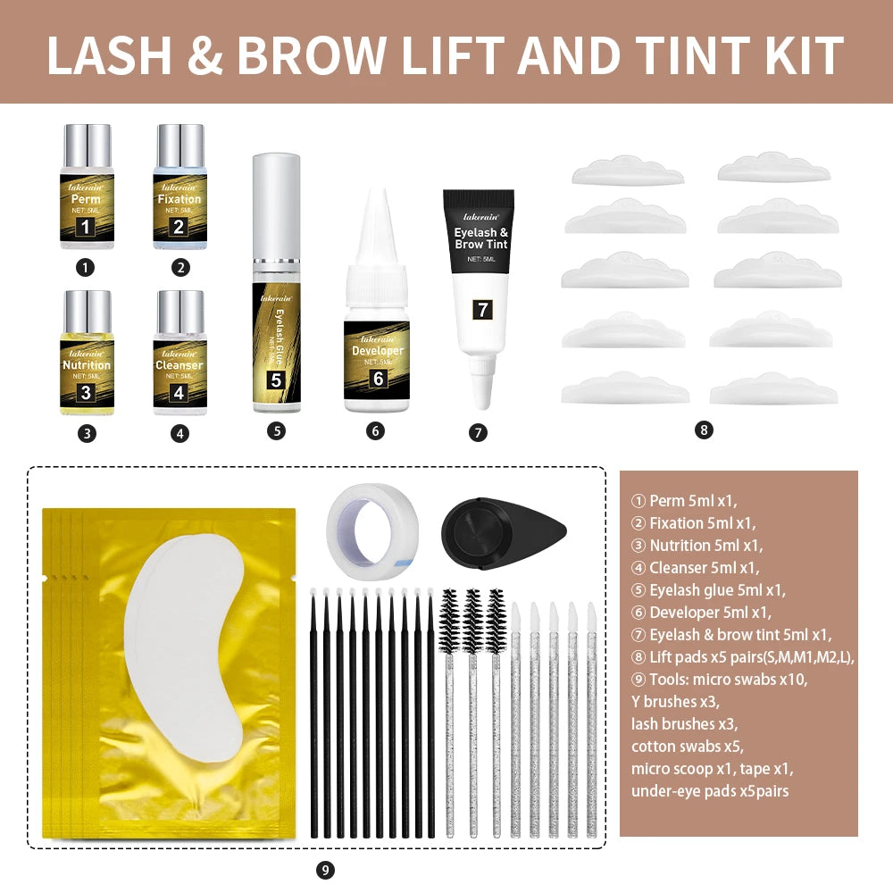 Pro Lash And Brow Tinting Kit For Lash Brow Lift Perm Fixation Setting Curled Lashes Long-lasting Set 4-6 Weeks Lash Curler Perm