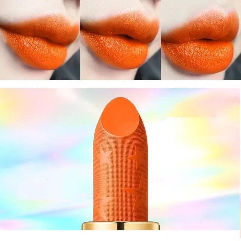 Orange Waterproof Long-Lasting Matte Lipstick – Velvet Lip Tint, Resistant, Moisturizing Cosmetic Lip Makeup for Women