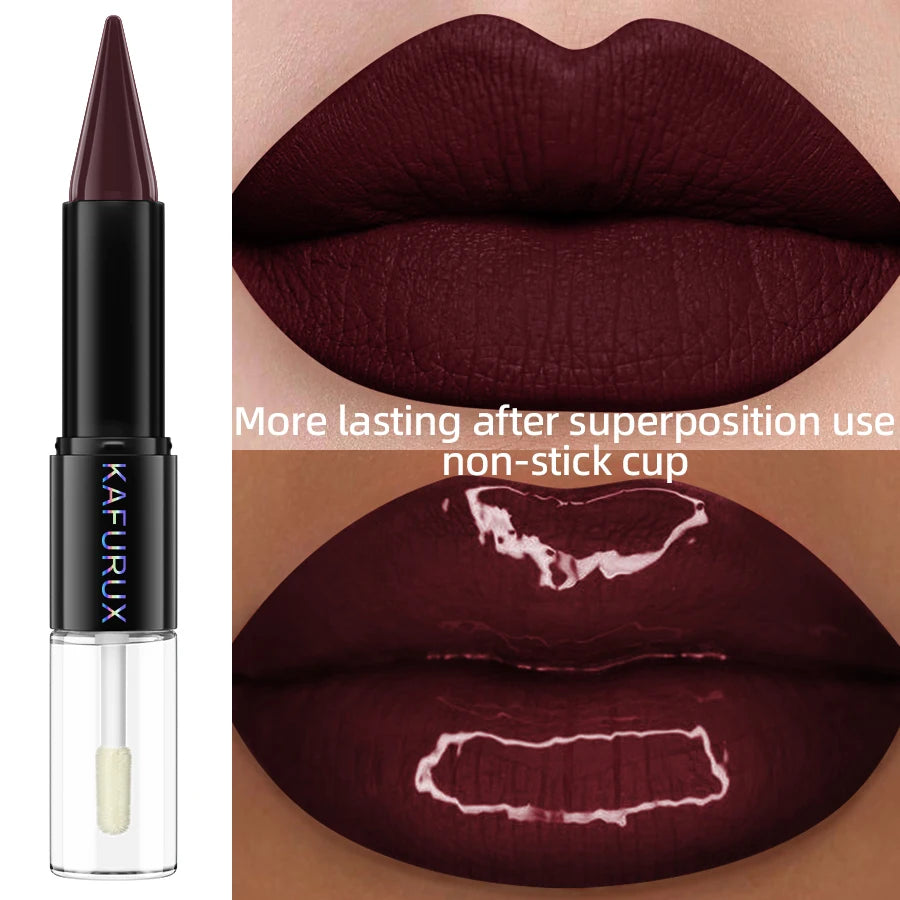 1PC Waterproof 2 In 1 Double Head Lipstick Lip Coat Set  Long Lasting Coat 24HR Makeup Gifts Lip Tint Plumper Lip Oil Lip Glaze