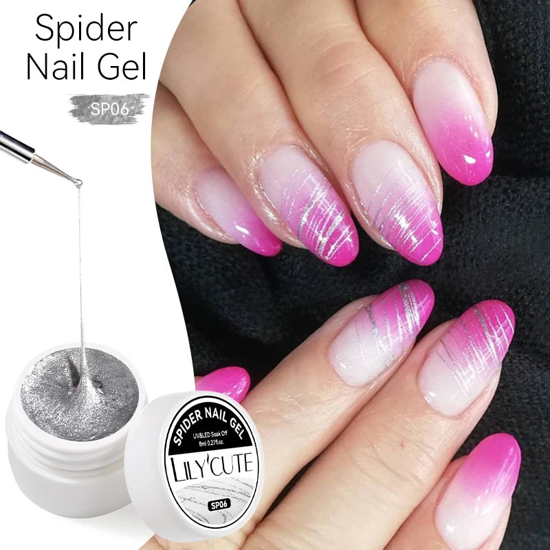 LILYCUTE Black White Spider Drawing Gel Nail Polish DIY Painting Outline Soak Off UV Gel Varnishes Wire Liner Nail Art Supplies