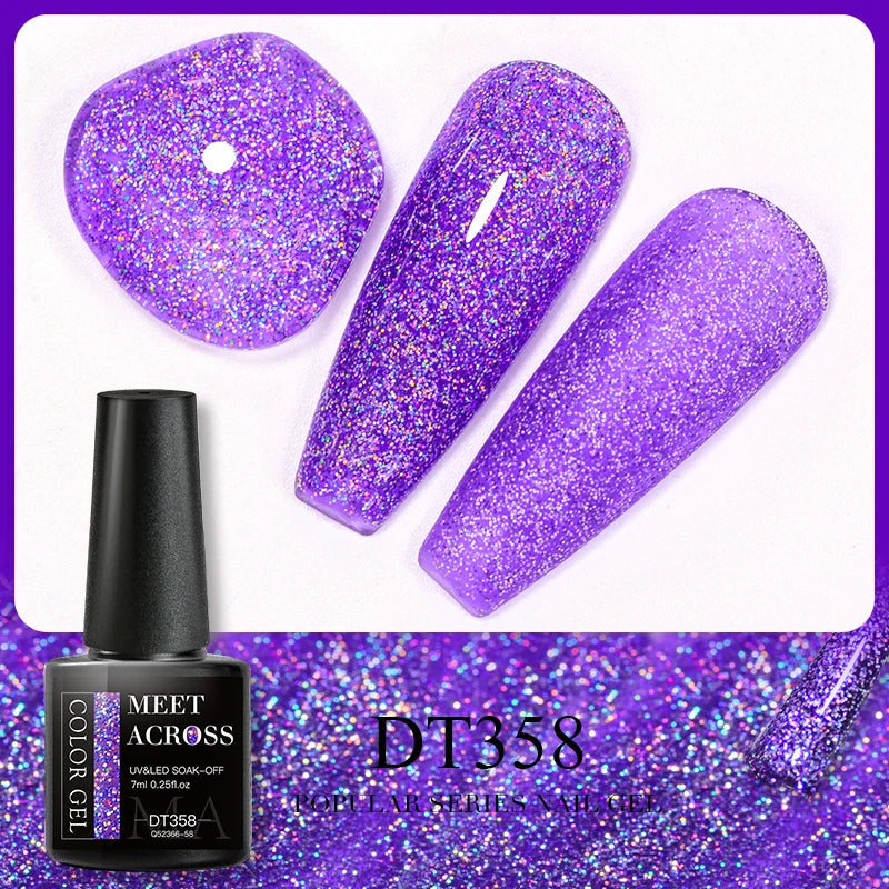 MEET ACROSS 7ml 140 Colors Glitter Gel Nail Polish Fluorescent Laser Semi Permanent Soak Off Nail Art UV Gel Varnish Manicure