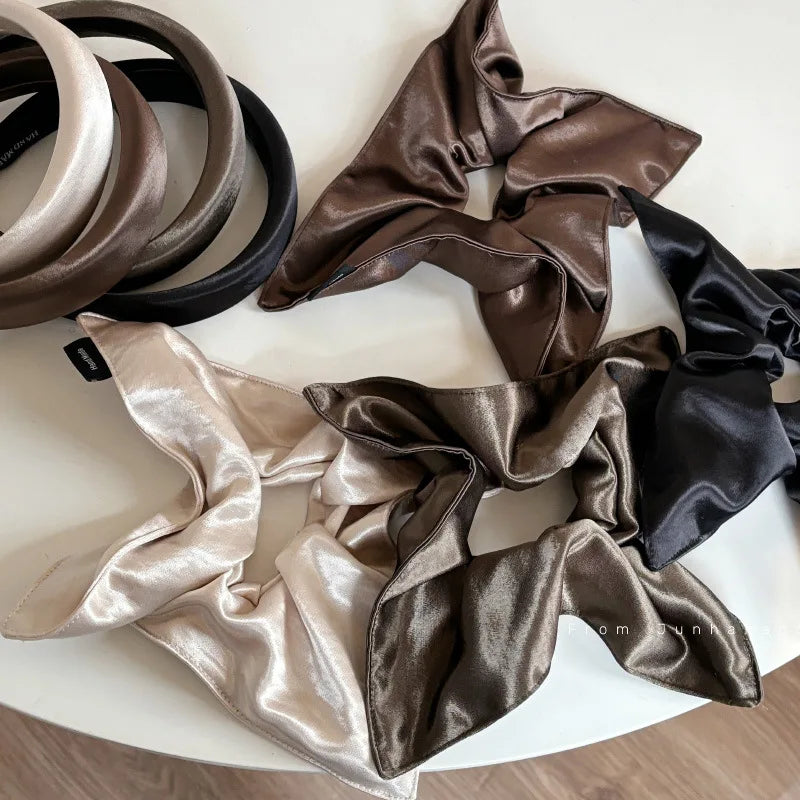 Satin Silk Square Scrunchies Elastic Hair Bands Women Girls Solid Ponytail Holder Large Hair Ties Rope Hair Accessories Fashion
