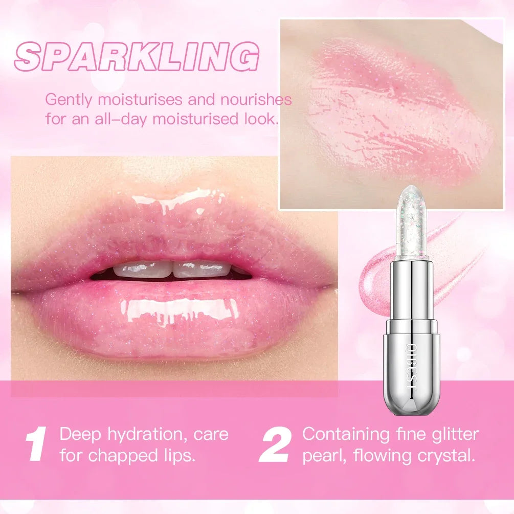 Glitter Lipstick Lip Balm Color Change Transparent Moisturizing Crystal Jelly Pearlescent Lip Plumper Gloss Tint Cosmetic