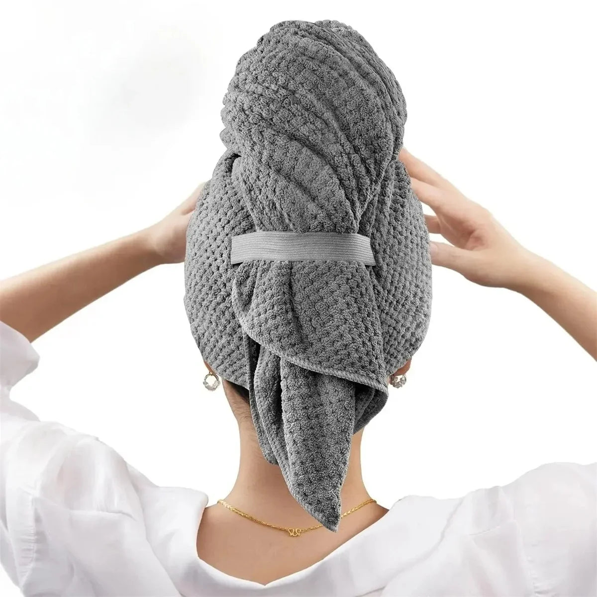 60x100cm Super Absorbent Elastic Band Head Towel for Women's Hair Drying - Extra Large Microfiber Hair Towel Wrap with Headband
