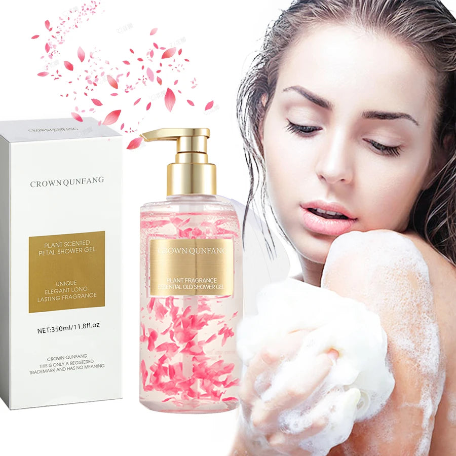 Rose Petal Shower Gel Long Lasting Fragrance Deeply Cleanses Moisturizes Soothes Skin with Petal Particles Shower Gel