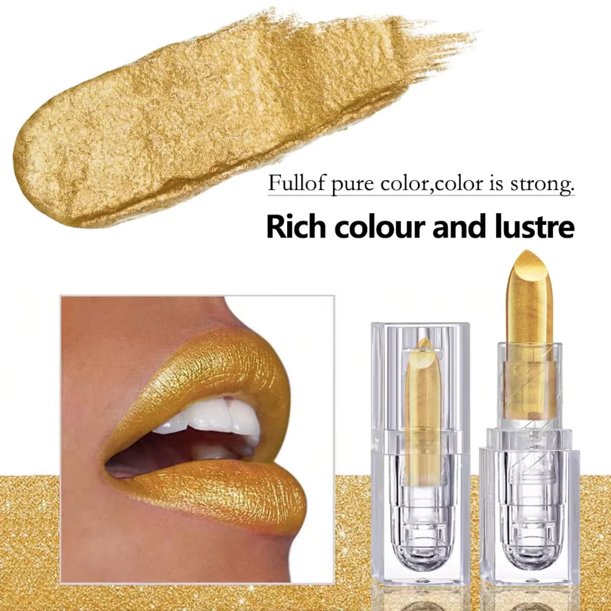 High-pigmented Gold Lipstick Shiny Metallic Matte Velvet Waterproof Long Lasting Sexy Gold Lip Gloss Women Lip Makeup Halloween