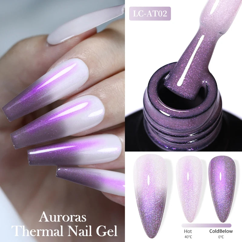 LILYCUTE 7ML Auroras Glitter Thermal Gel Nail Polish Temperature Color Changing Semi Permanent Soak Off Nail Art UV Gel Varnish