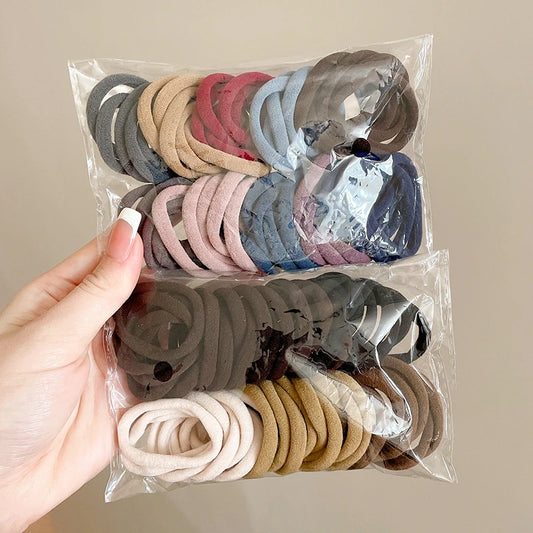 50PCS Colorful Ealstic Hair Rope Ponytail Hold Scrunchie Rubber Band  For Women Basic Nylon Hair Bands Elastic Seamless Girls