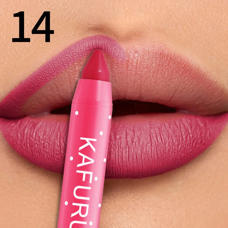 15 Colors Lipstick Pencil Waterproof Sexy Red Matte Contour Tint Lipstic Pen Long-lasting Lipliner Pen Non-stick Cup Lip Makeup