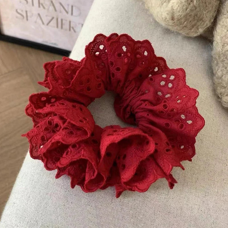 Lace Scrunchies for Women Elastic Hair Bands Ponytail Holders Tie Solid Color Hair Hoop Scrunchy Rubber Bands Women Hair Ring