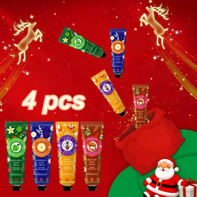 4 pcs Christmas Hand Cream Set Moisturizing Cream for Dry and Cracked Skin Non-Oily Travel Size Hand Cream Valentine's Day Gift