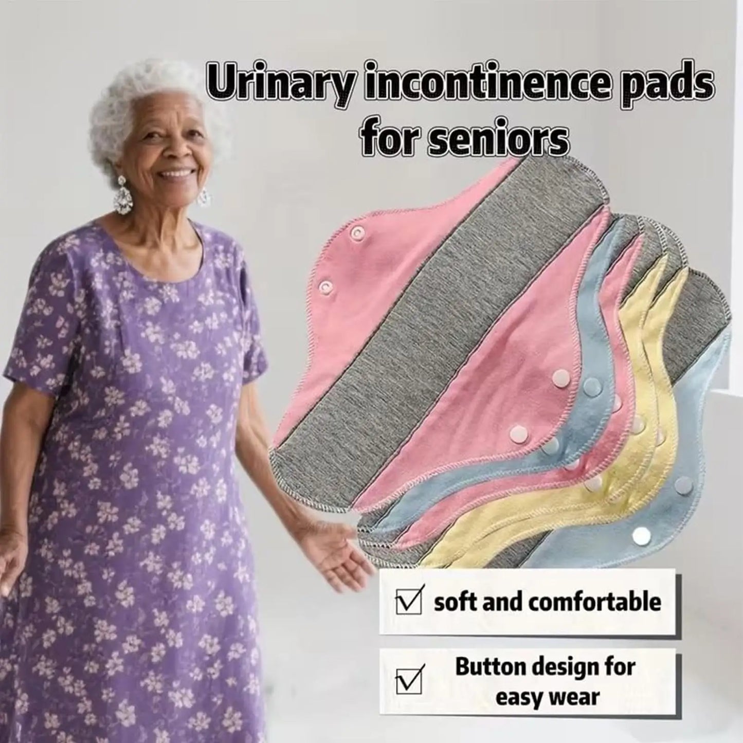 6pieces Reusable Sanitary Pads for Women Leakproof Waterproof Soft Napkins Reusable Feminine Pads for Elderly Urinary Postpartum