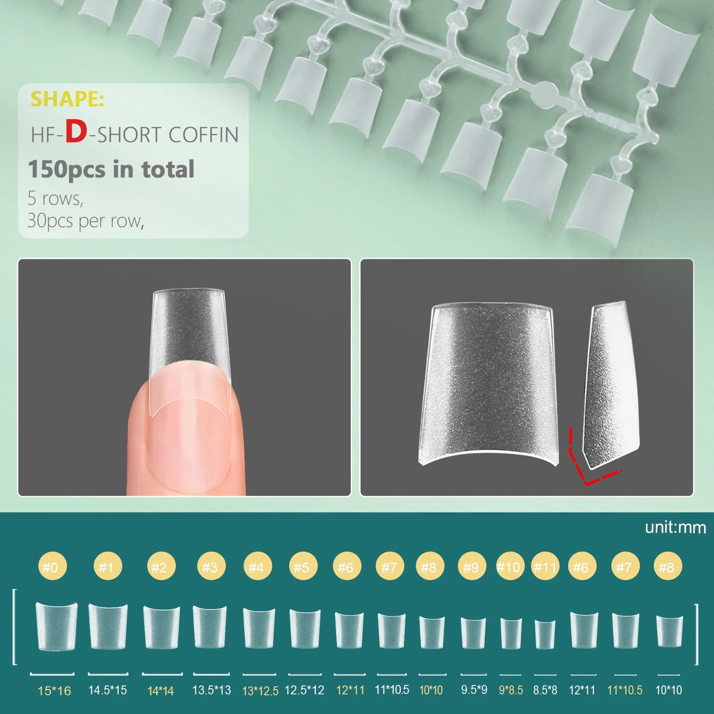 NAILPOP 150pcs Half Cover Short Fake Nail Tips Full Cover 15 Sizes for Nail Extension No C Curve False Nails Art Home DIY Salon