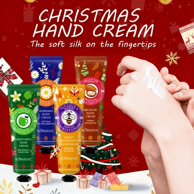 4 pcs Christmas Hand Cream Set Moisturizing Cream for Dry and Cracked Skin Non-Oily Travel Size Hand Cream Valentine's Day Gift