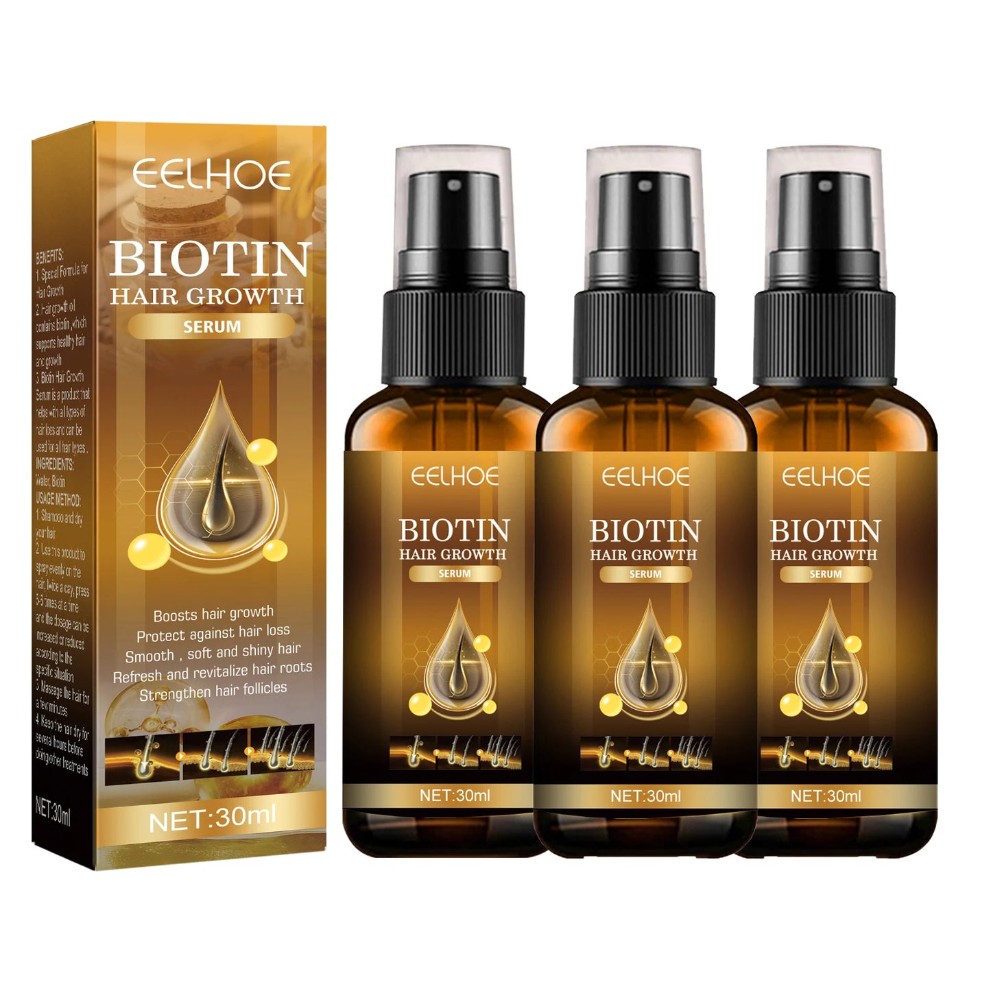 EELHOE Biotin Hair Spray For Man Women 30ml Hair Growth Repair Damage Restore Oil Scalp Repair Serum Spray Thicken Hair Care