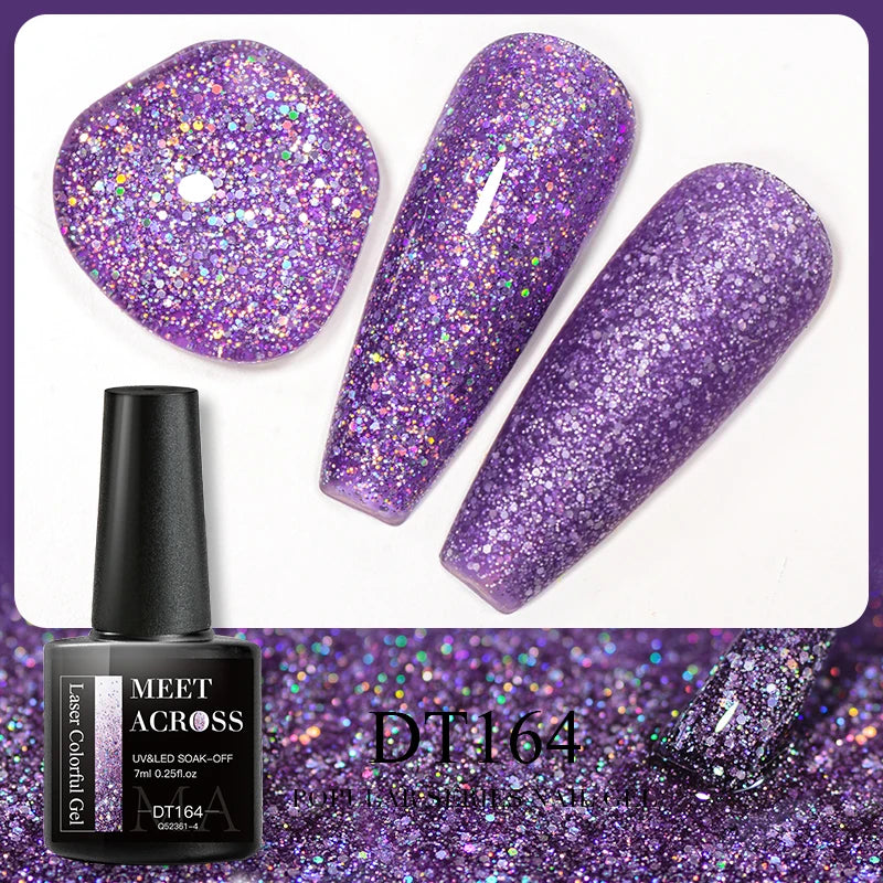 MEET ACROSS 7ml 140 Colors Glitter Gel Nail Polish Fluorescent Laser Semi Permanent Soak Off Nail Art UV Gel Varnish Manicure