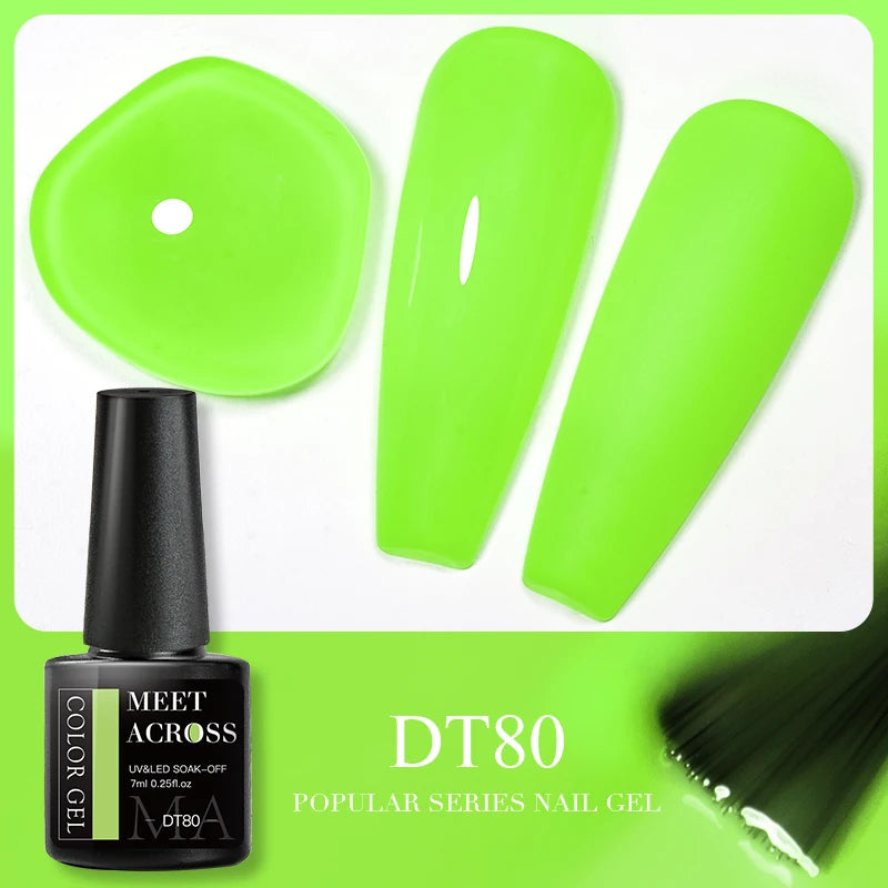 MEET ACROSS 7ml 140 Colors Glitter Gel Nail Polish Fluorescent Laser Semi Permanent Soak Off Nail Art UV Gel Varnish Manicure