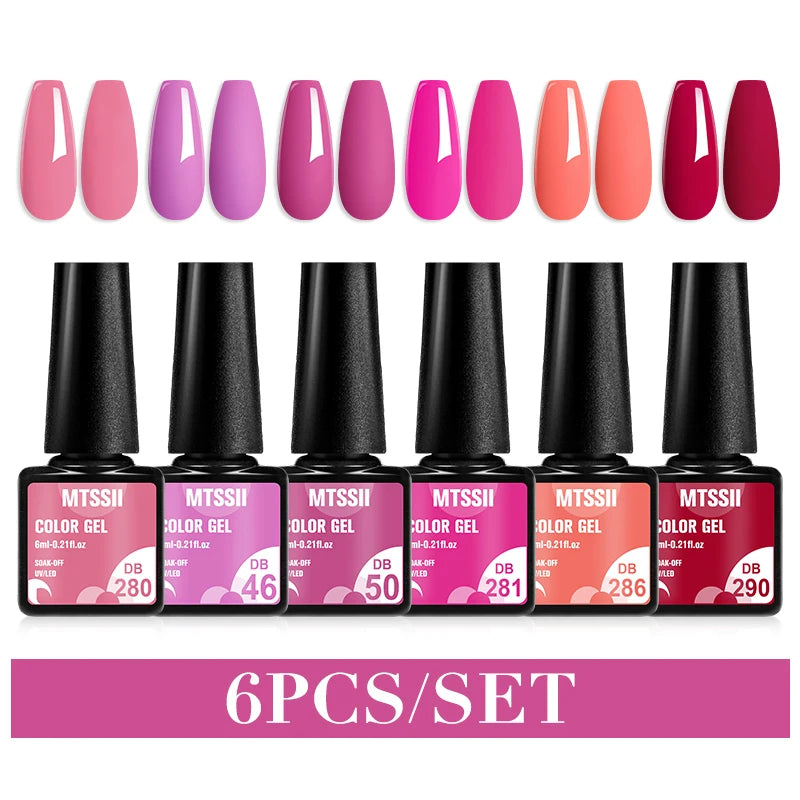 Mtssii 6PCS/Set Sparkly Nude Pink Gel Nail Polish Glitter Semi Permanent Nail Art LED UV Soak Off Gel Varnish Nail Supplies